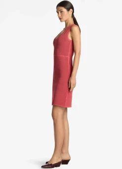 Outlet St. John Bi-Tonal Stretch Knit Dress Rose/Dark Claret Multi