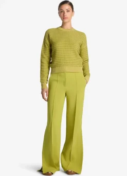Clearance St. John Bi-Tonal Textured Stretch Knit Sweater Yellow Green/Chartreuse Multi