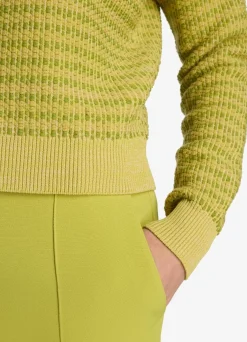 Clearance St. John Bi-Tonal Textured Stretch Knit Sweater Yellow Green/Chartreuse Multi