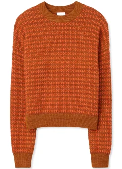 Hot St. John Bi-Tonal Textured Stretch Knit Sweater Brick/Persimmon Multi