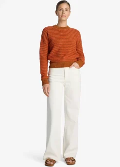 Hot St. John Bi-Tonal Textured Stretch Knit Sweater Brick/Persimmon Multi