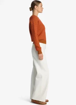 Hot St. John Bi-Tonal Textured Stretch Knit Sweater Brick/Persimmon Multi