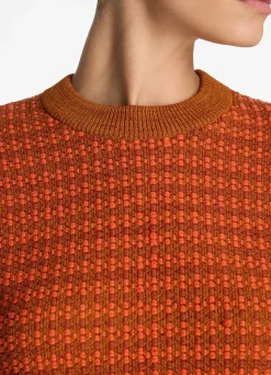Hot St. John Bi-Tonal Textured Stretch Knit Sweater Brick/Persimmon Multi