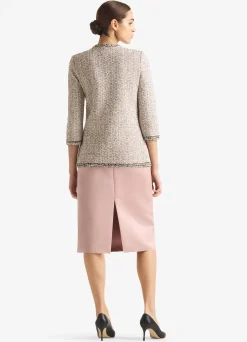 Best St. John Boucle Slub Tweed Knit Jacket Black/Ivory/Pink Multi