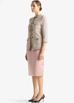 Best St. John Boucle Slub Tweed Knit Jacket Black/Ivory/Pink Multi