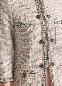 Best St. John Boucle Slub Tweed Knit Jacket Black/Ivory/Pink Multi