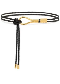 Hot St. John Braided Leather Metal Belt Polished Gold/Black