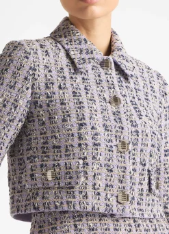 Clearance St. John Broken Check Slub Knit Jacket Periwinkle Multi