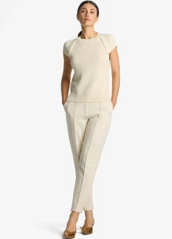 Outlet St. John Cap Sleeve Rib Knit Top Ecru