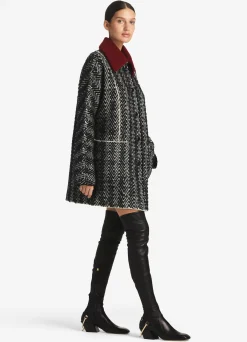 Clearance St. John Chevron Sequin Knit Coat Black/Ivory Multi