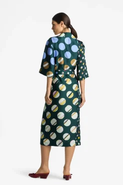 Discount St. John Collage Dot Belted Wrap Dress Spruce Multi