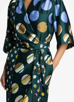 Discount St. John Collage Dot Belted Wrap Dress Spruce Multi