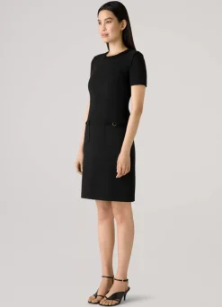 Hot St. John Compact Boucle Knit Short Sleeve Dress Black