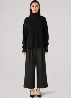 New St. John Contrast Detail Turtleneck Sweater Black/Ecru