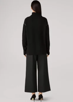 New St. John Contrast Detail Turtleneck Sweater Black/Ecru