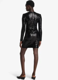 St. John Crushed Sequin Jersey Dress Black