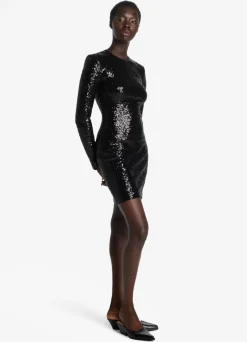 St. John Crushed Sequin Jersey Dress Black