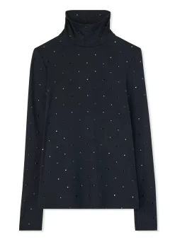St. John Embellished Nuda Turtleneck Top Black