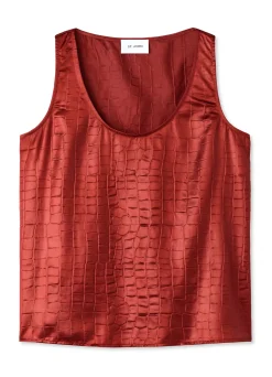 New St. John Embossed Crocodile Satin Shell Auburn