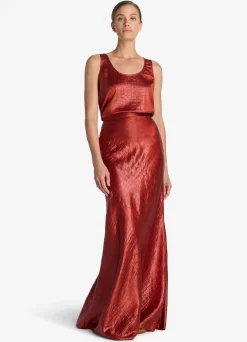 Best St. John Embossed Crocodile Satin Skirt Auburn