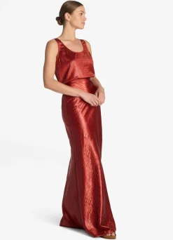 Best St. John Embossed Crocodile Satin Skirt Auburn