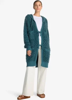 Best St. John Eyelash Diamond Knit Long Cardigan Prussian Blue