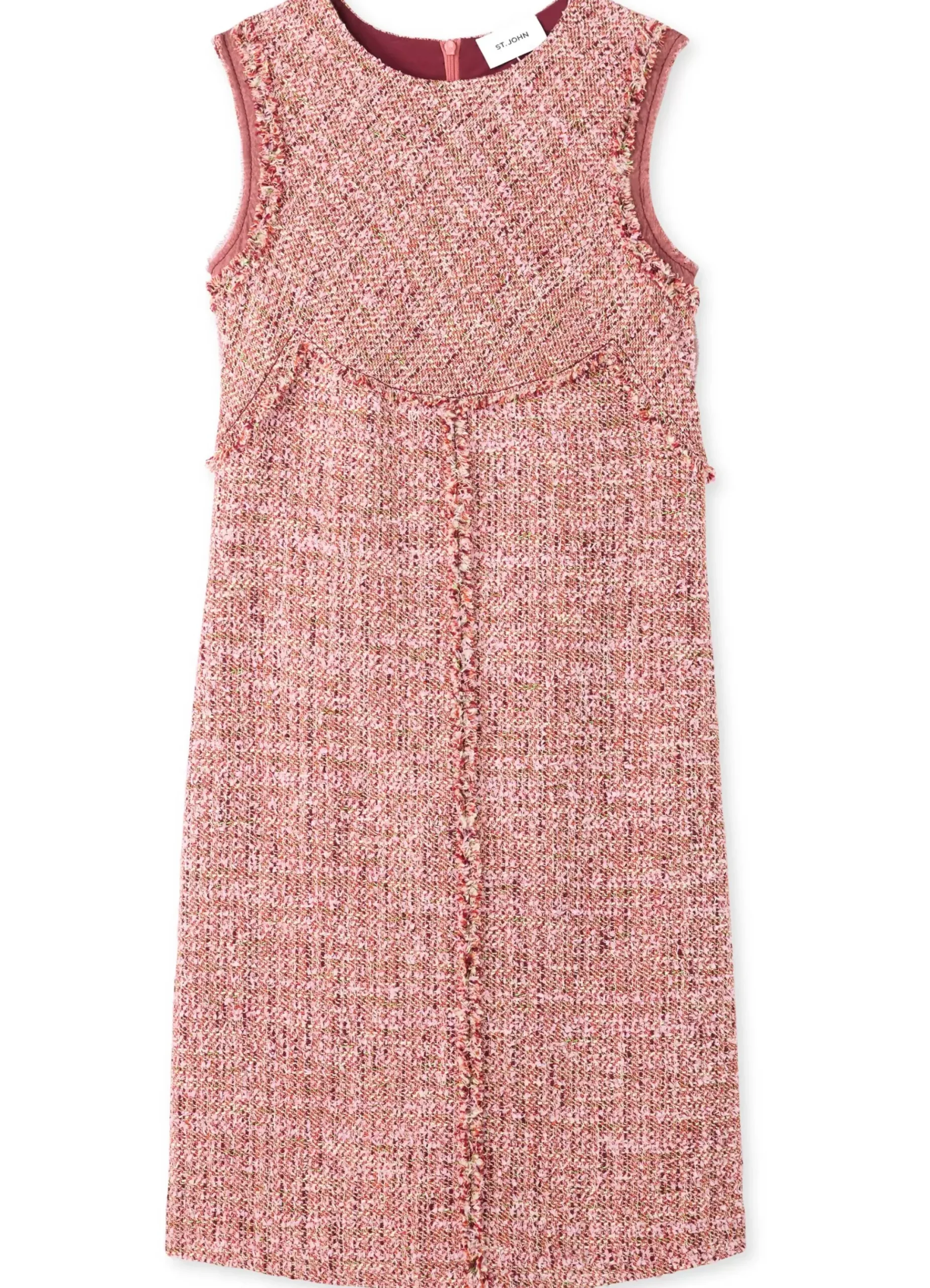 Clearance St. John Feather Weight Multicolor Eyelash Tweed Dress Petal Pink/Cranberry Multi