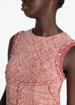 Clearance St. John Feather Weight Multicolor Eyelash Tweed Dress Petal Pink/Cranberry Multi