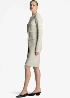 Best St. John Fringe Knit Long Jacket Ecru