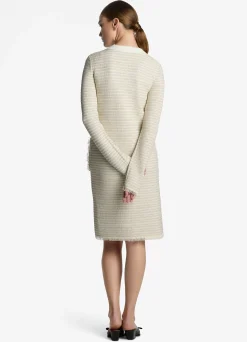 Best St. John Fringe Knit Long Jacket Ecru