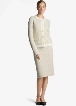 Sale St. John Fringe Knit Short Jacket Ecru