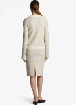 Sale St. John Fringe Knit Short Jacket Ecru