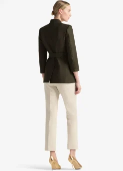 Discount St. John Gabardine Belted Jacket Dark Olive