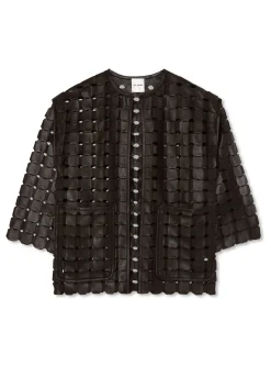 Online St. John Geometric Weave Leather Coat Mocha