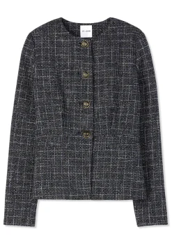 Clearance St. John Graphic Check Tweed Jacket Navy/Moss/Ecru