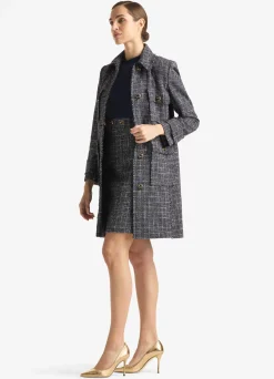 Clearance St. John Graphic Check Tweed Topper Navy/Moss/Ecru