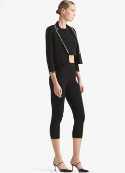 Best St. John Half Milano Knit Jewel Trim Jacket Black