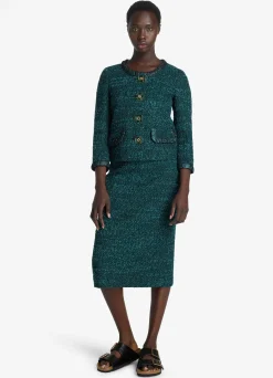 Best St. John Italian Slub Tweed Dress Dark Teal/Black Multi