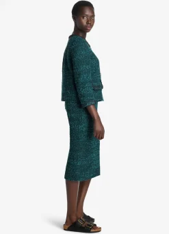 Best St. John Italian Slub Tweed Dress Dark Teal/Black Multi