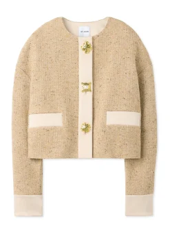 Discount St. John Italian Tweed Contrast Trim Short Jacket Light Sand