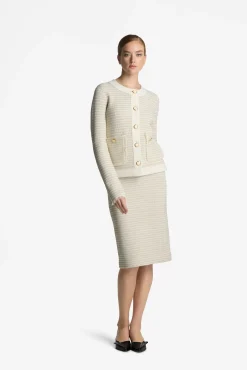 Outlet St. John Knit Pencil Skirt Ecru