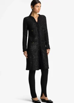 Outlet St. John Knitted Stretch Sequin Long Jacket Black