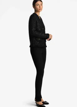 St. John Knitted Stretch Sequin Short Jacket Black