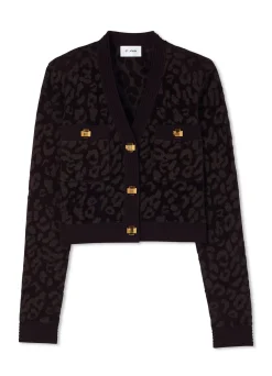 Outlet St. John Leopard Knit Jacket Aubergine