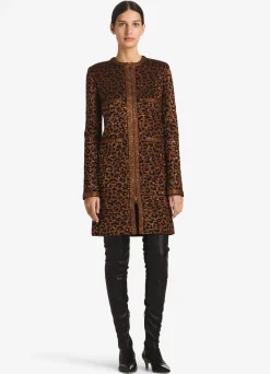 Sale St. John Leopard Sequin Knit Long Jacket Caramel/Copper Multi