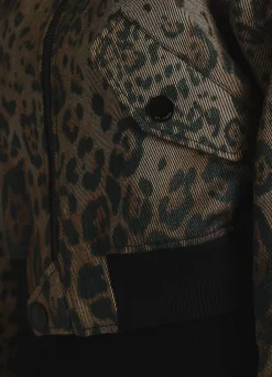 St. John Leopard Twill Bomber Jacket Black/Vicuna Multi
