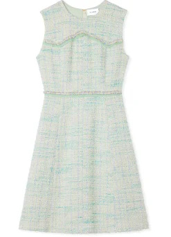 Sale St. John Light Textured Eyelash Tweed Dress Mint/Ecru Multi