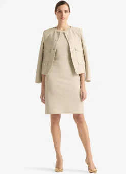 Clearance St. John Lightweight Terry Textured Tweed Jacket Stone/Ecru Multi