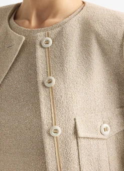 Clearance St. John Lightweight Terry Textured Tweed Jacket Stone/Ecru Multi