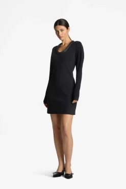 Discount St. John Long Sleeve Stretch Mini Dress Black